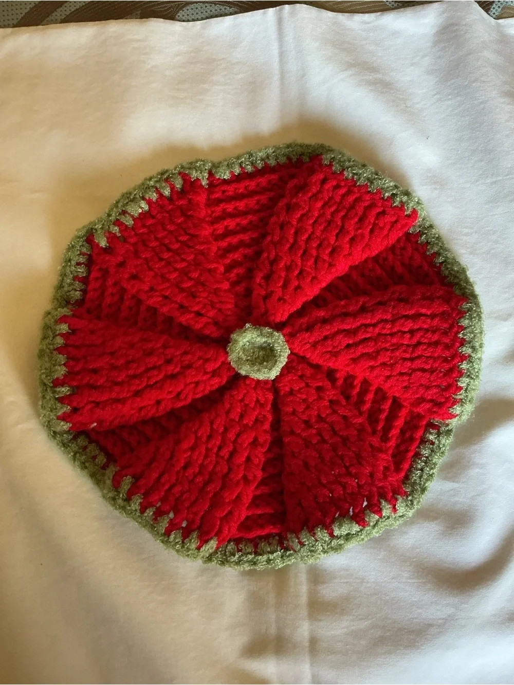 Handmade Red and Green Crochet Trivot